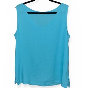 Luiselle Tank Top Women XL Blue 100% Linen Sleeveless  Made in Italy